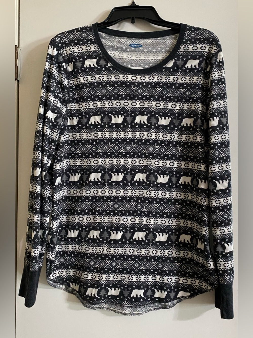 Old Navy Black and White Knit Crew Neck thermal
